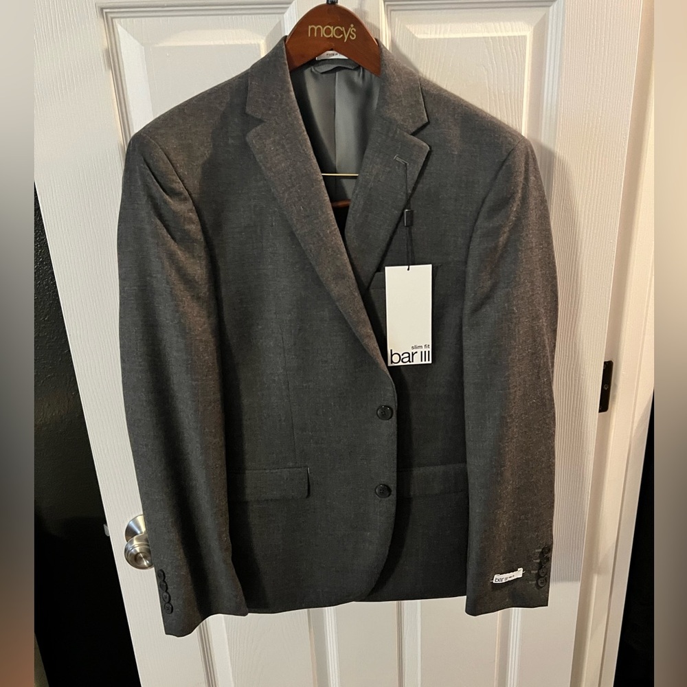 Grey modern suit Bar iii - new jacket with tags. 40s and 34 x 30 pants